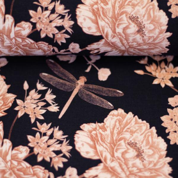 Modal French Terry Flowers Blüten/Libellen by Swafing